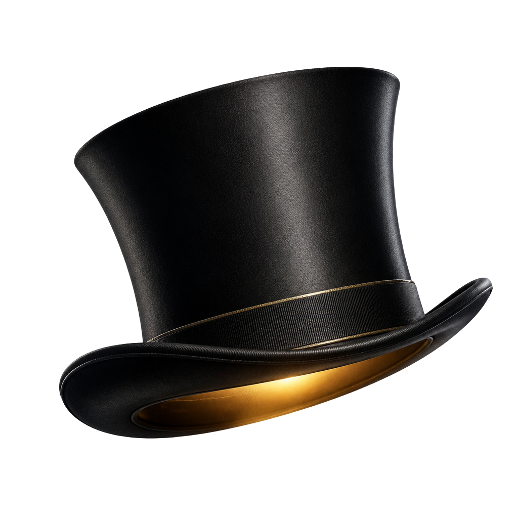 A black magician's top hat, glowing softly from within